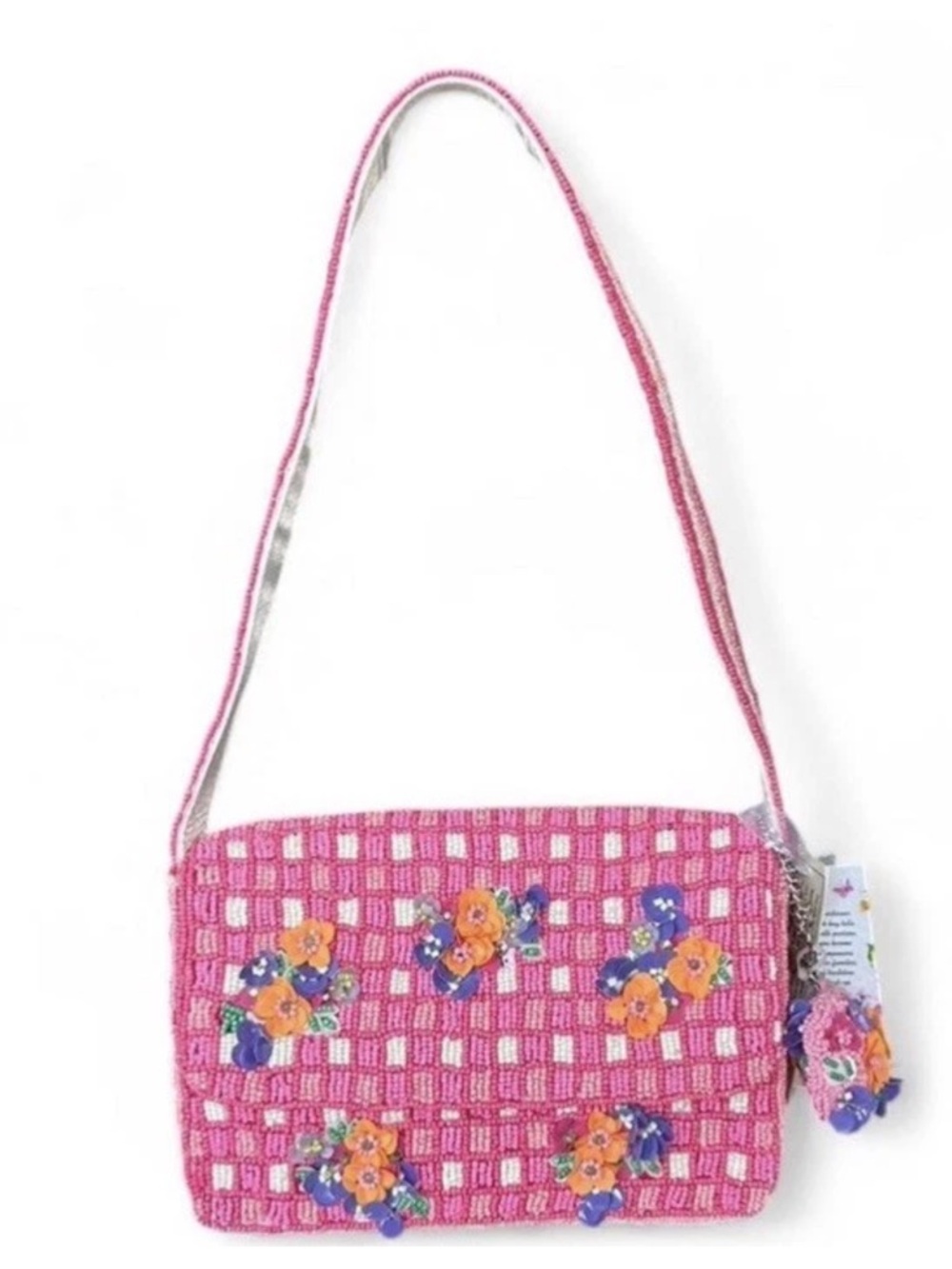 New Release Viral Beaded Pink Quilted Purple Flowers Checkered Bag Made In India